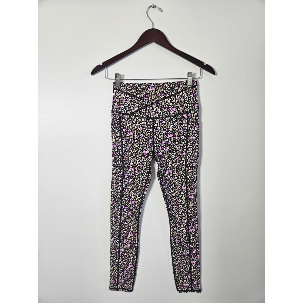 Saltwater Luxe Crossover Waistband Floral Leggings Pink Tan Black Women's Size M